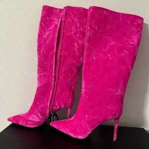 INC Fuchsia Velvet Knee-High Stiletto Boots, Size 6, New